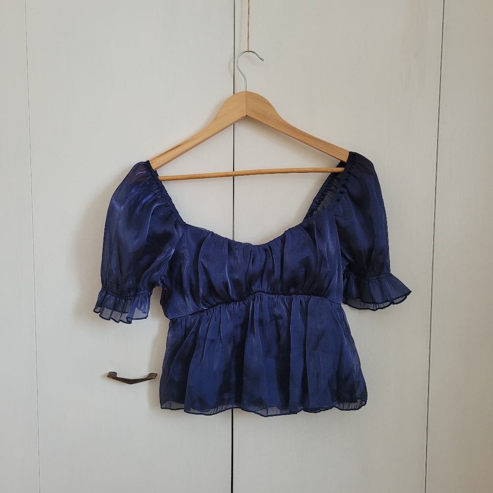 Babydoll Style Navy Blue Blouse Womens Size Large